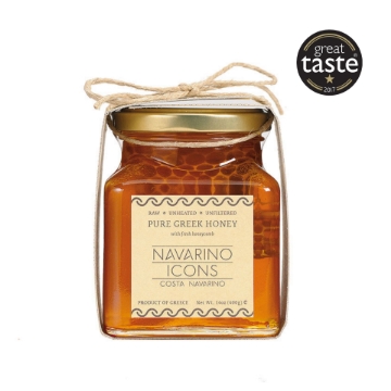 Pure Greek Honey with fresh honeycomb 400g Navarino Icons Pure Greek Honey with fresh honeycomb 400g Navarino Icons