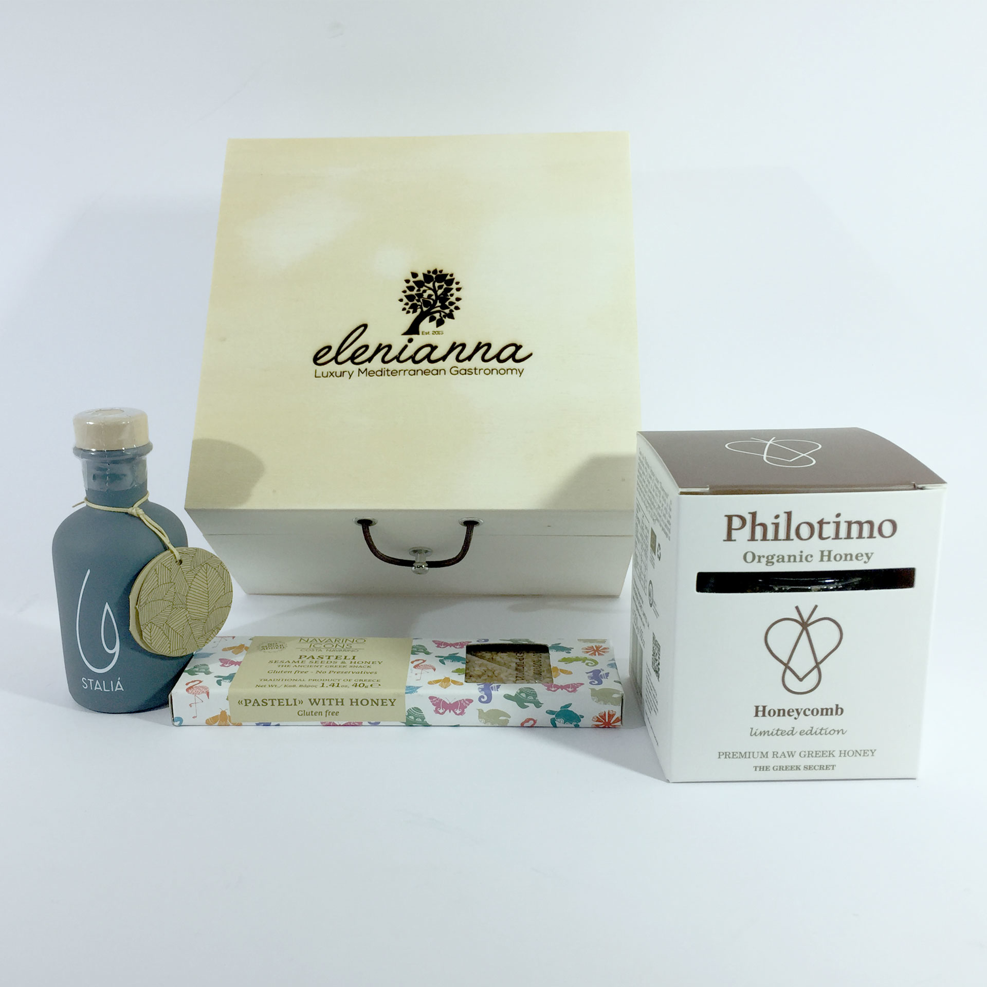 Wooden gift box with temptations from Greece Greek Luxury Products from