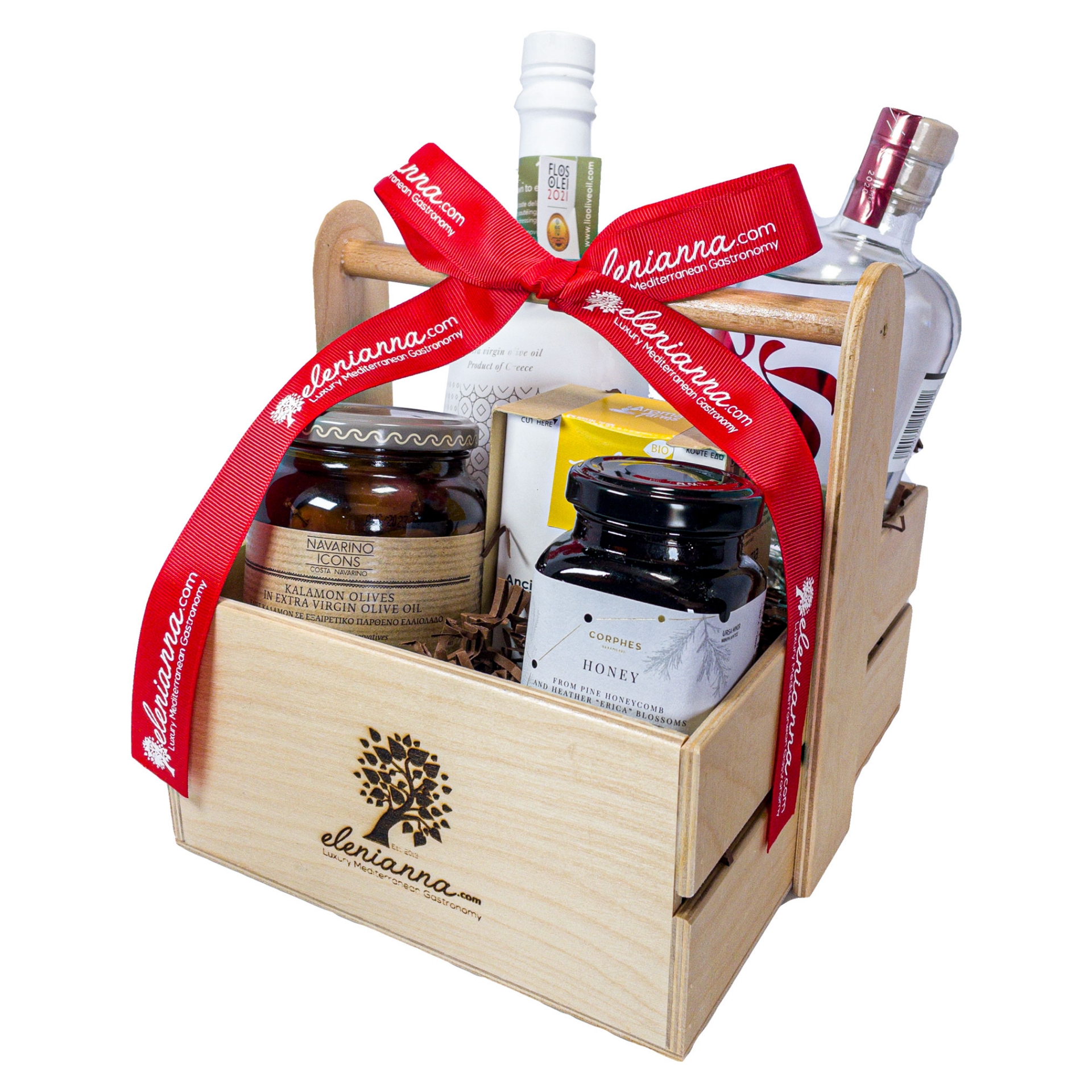 Greek Treasures Wooden Gift Basket, Luxury Food Hampers & Gift Boxes