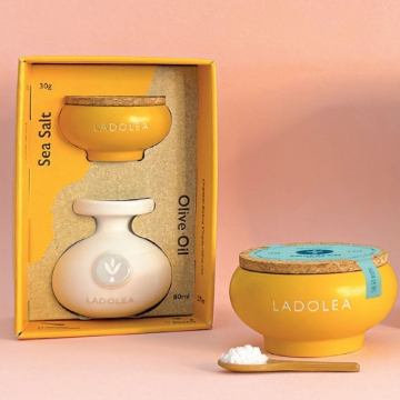 Delicate Fleur de Sel Crystals in Artisan Ceramic Bowl Close-up of delicate Fleur de Sel crystals in an artisan ceramic bowl