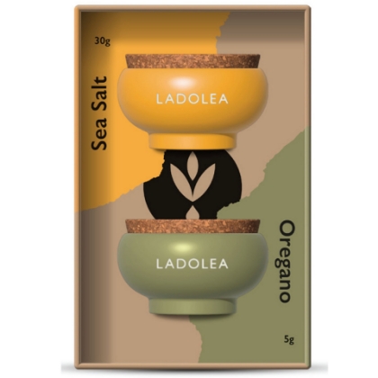 Handmade Ceramic Bowl with Sea Salt 30g & Oregano 5g Gift Set Ladolea