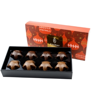 Handmade Greek Chocolates ÉSOPHY Packaging Design. ÉSOPHY Gourmet Chocolate box showing the inner black tray and outer sleeve.