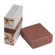 KATHÁRIA Greek natural olive oil soap packaging featuring cinnamon and honey botanicals.