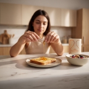 A person using a single 8g Mouriki Oak Honey Stick to sweeten a hot beverage, highlighting the easy-to-use on-the-go format