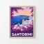 Santorini Retro Travel Poster - Bougainvillea & Caldera Sunset Fine Art Print | Mid-Century Mediterranean Illustration, Museu...