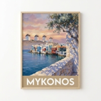 Mykonos Klein-Venedig Reiseposter – Hochwertiger Kunstdruck | Vintage-Landschaftsbild einer griechischen Insel, Giclée-Druck oder strukturierte Leinwand, hochwertige Wanddekoration im Küstenstil