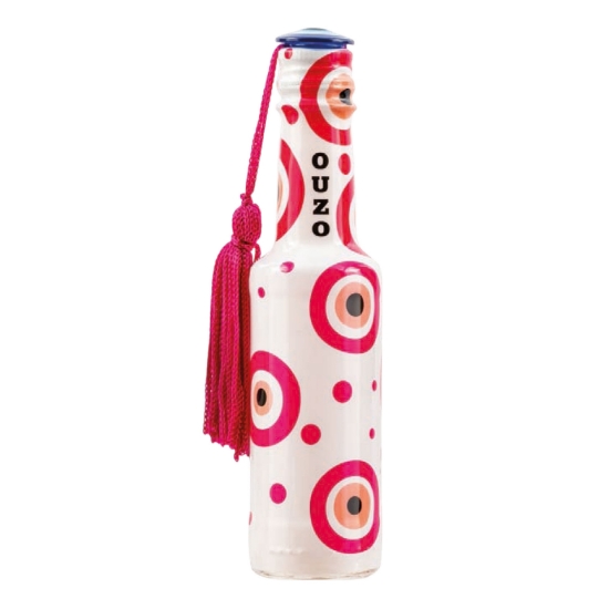 Greek Ouzo 50ml Mini Bottle Pink with Aegean Blue Evil Eye Charm