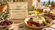 Navarino Icons Kalamata Olives Pitted in Extra Virgin Olive Oil, 30g on a clean ecommerce background